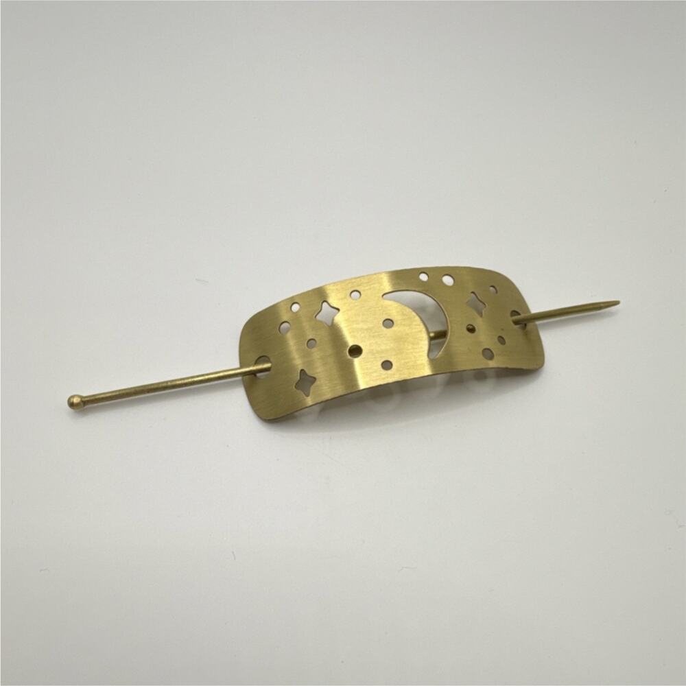 Gold Tone Metal Celestial Cutout Hair Pin Moon & Stars